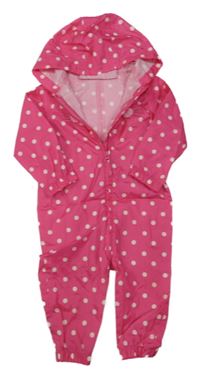 Fuchsiová puntíkatá šusťáková nepromokavá kombinéza s kočkou a kapucí Mothercare