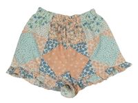Světlemodro-ružové kvietkovane sukňové kraťasy s volánikmi Matalan