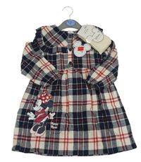 Tmavomodro-bílo-červené kostkované flanelové šaty s Minnie Primark 