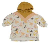 Bielo-ružovo-horčicová vzorovaná oversized mikina s kapucňou Next