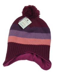 Nové - Vínová pletená podšitá čepice s proužky 