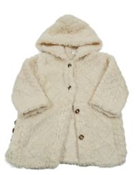 Smotanový huňatý kabát s kapucňou Shein