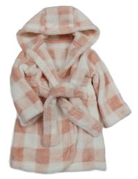Svetloružová -biely kockovaný chlpatý župan s kapucňou George