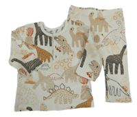 Biele rebrované pyžama s dinosaurami George