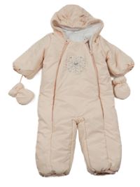 Broskvová šusťáková zimní kombinéza s vločkou a kapucí + rukavice Ergee