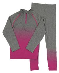 2set - Šedo-růžové sportovní funkční triko + legíny Crivit 