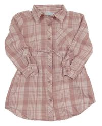 Ružovo-biele kockované košeľové šaty Primark