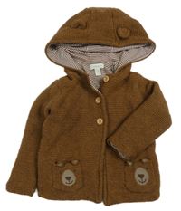 Hnědý propínací podšitý vlněný svetr s kapucí Jojo Maman Bébé