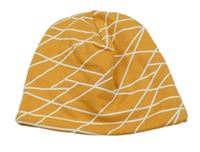 Hořčicovo-bílá vzorovaná čepice 