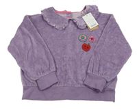 Nové - Fialová zamatová mikina s nášivkami a golierom Monsoon