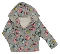 Sivá prepínaci mikina s motýlikmi a kapucňou