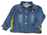 Tmavomodrá rifľová bunda s nápismi a vyšúchaním Frog Prince