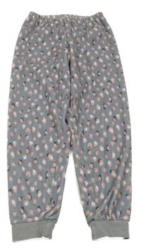 Sivo-ružovo-biele vzorované plyšové nohavice