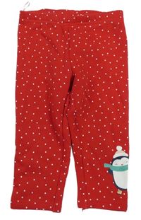 Červené zateplené legíny s tučňákem a puntíky C&A