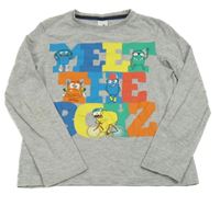 Šedé triko s nápisem s příšerkami C&A