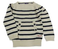 Béžovo-tmavomodrý pruhovaný sveter s klokankou Mexx