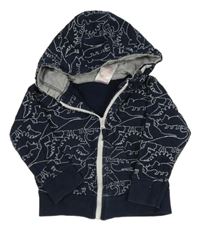 Tmavomodrá propínací mikina s dinosaury a kapucí Urban