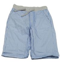 Modro-biele pruhované plátenné kraťasy so sivým pasom Kids