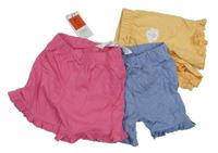 Nové - 3x - Růžové + modré + oranžové bavlněné kraťasy George