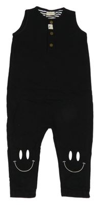 Černé teplákové laclové kalhoty se smajlíky