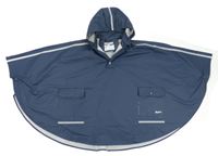 Tmavomodré pláštěnkové pončo s odepínací kapucí