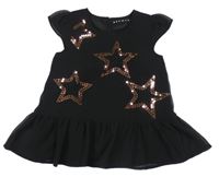 Čierna peplum šifónová tunika s hvězdami z flitrů Nutmeg