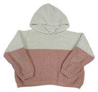 Bielo-svetloružový žinylkový crop oversize sveter s kapucňou C&A