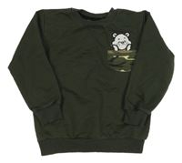 Khaki oversize mikina s medvedíkom