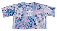 Ružovo-modro-tmavomodré vzorované crop tričko Adidas