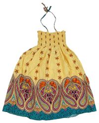 Meruňkovo-fialovo-modrozelené vzorované letní šaty 