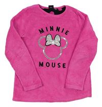 Tmavoružová plyšová mikina s Minnie z flitrů a nápismi zn. PRIMARK