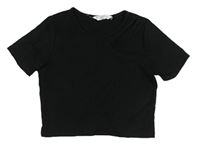 Čierne vzorované crop tričko s prestrihom Candy Couture