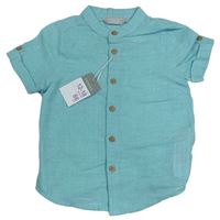 Světletyrkysovo-bílá pruhovaná melírovaná lněná košile PRIMARK