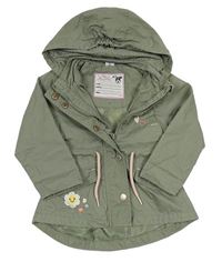 Khaki plátěná podzimní parka se srdíčky a květem/smajlíkem a kapucí dopodopo