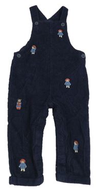 Tmavomodré manšestrové laclové kalhoty s medvídky Paddington 