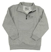 Světlešedá melírovaná tech fleece mikina s nápisem a čísly a kapsou Matalan