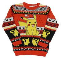 Červeno-čierno-biely vzorovaný sveter s Pikachu s vánočním motívom PRIMARK