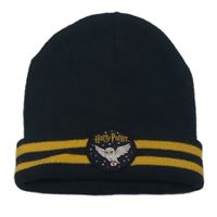 Tmavomodrá pletená čepice s nášivkou s Hedwigou - Harry Potter a pruhy