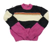 Čierno-smetanovo-tmavoružový chlpatý sveter JM