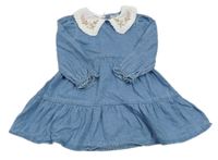 Svetlomodré rifľové šaty s bielým golierikom s kvietkami Nutmeg