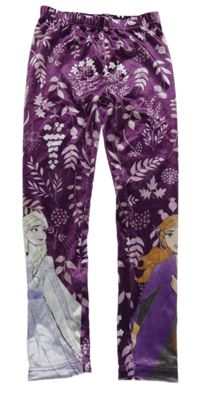 Purpurové sametové legíny s Frozen a kytičkami a lístečky Disney 