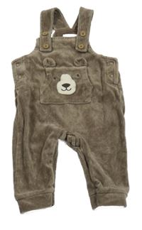 Hnědošedé žebrované sametové laclové tepláky s medvídkem/kapsou Jojo Maman Bébé