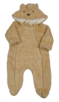 Karamelová chlpatá kombinéza s kapucí - medvedík SHEIN