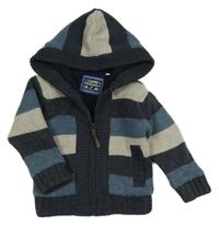 Modro-šedý pruhovaný pletený propínací zateplený svetr C&A