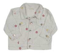 Biela rifľová bunda s kvetmi a golierikom