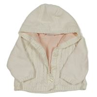 Smetanový žebrovaný/vzorovaný pletený propínací podšitý svetr s kapucí miniclub