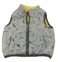 Sivá melírovaná prešívaná šušťáková zateplená obojstranná vesta s obrázkami IKKS