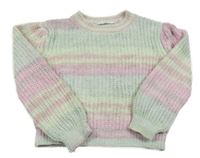 Ružovo-mátovo-fialový melírovaný rebrovaný žinylkový oversize crop sveter M&S