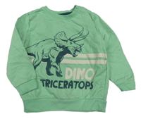 Zelená mikina s dinosaurom a nápismi a pruhmi little kids