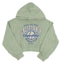 Světleolivová crop mikina s míčkem a nápismi a kapucňou H&M